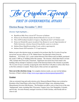 Election Recap- November 7, 2012