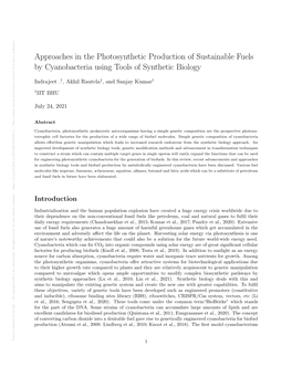 Approaches in the Photosynthetic Production of Sustainable Fuels By