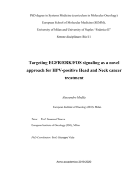 Targeting EGFR/ERK/FOS Signaling As a Novel Approach for HPV-Positive Head and Neck Cancer Treatment