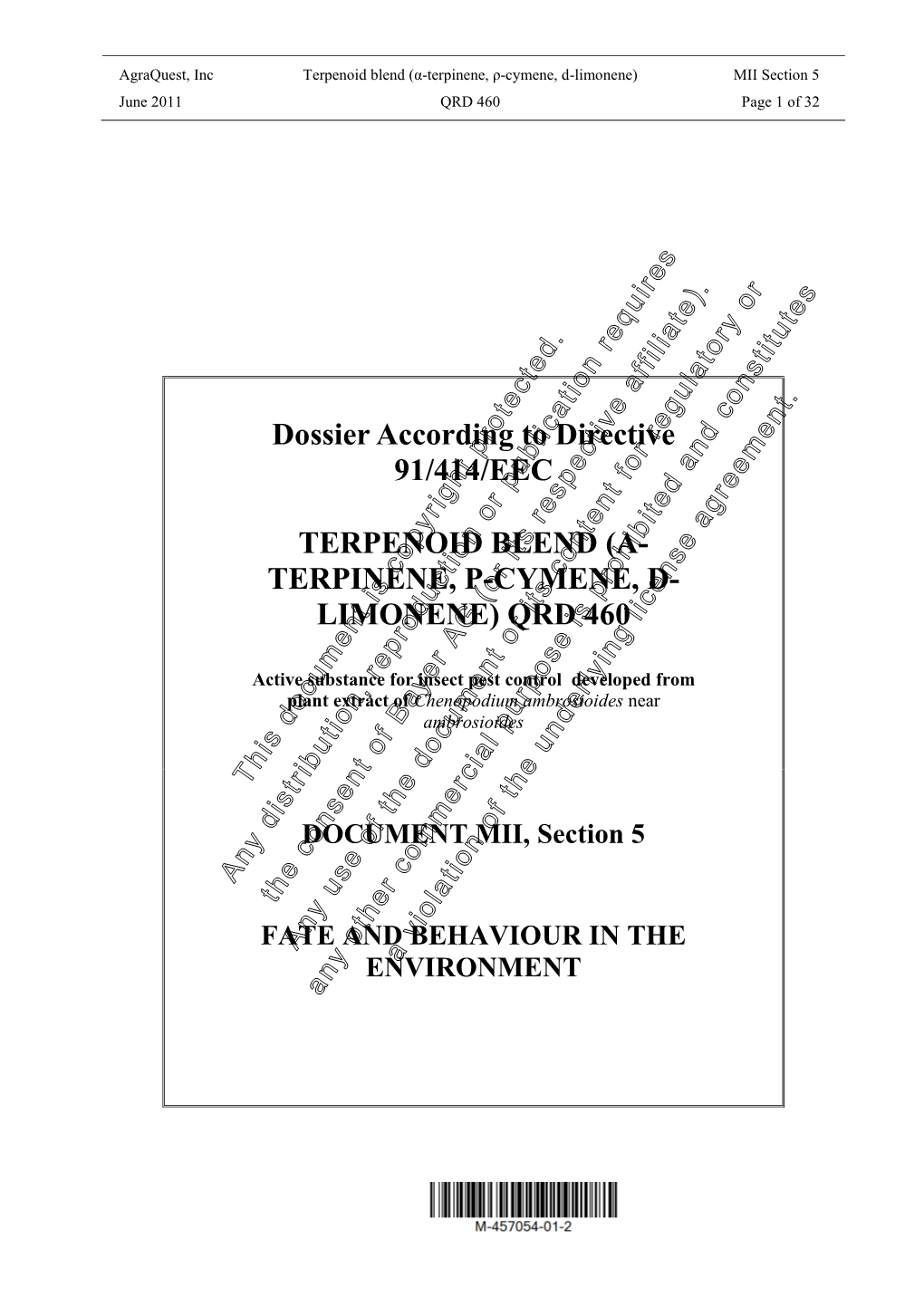 Terpenoid Blend (Α-Terpinene, Ρ-Cymene, D-Limonene) MII Section 5 June 2011 QRD 460 Page 1 of 32