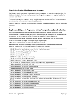Atlantic Immigration Pilot Designated Employers the Following Is a List of Employers Designated in Nova Scotia Under the Atlantic Immigration Pilot