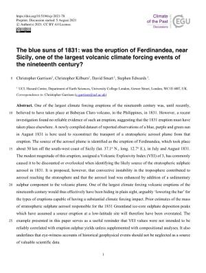 Was the Eruption of Ferdinandea, Near Sicily, One of the Largest Volcanic Climate Forcing Events of the Nineteenth Century?