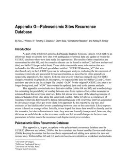 Appendix G—Paleoseismic Sites Recurrence Database