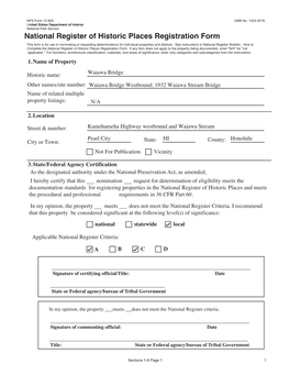 NRHP Nomination Form: Waiawa Bridge