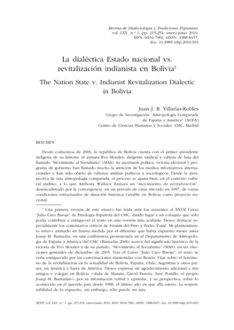 La Dialéctica Estado Nacional Vs. Revitalización Indianista En Bolivia1 the Nation State V