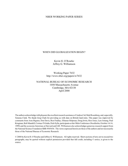 Nber Working Paper Series When Did Globalization