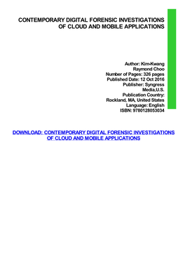 PDF Download Contemporary Digital Forensic Investigations of Cloud