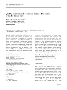 Quality Evaluation of Sediments from 24 Tributaries of the Po River, Italy