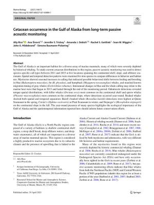 Cetacean Occurrence in the Gulf of Alaska from Long-Term Passive