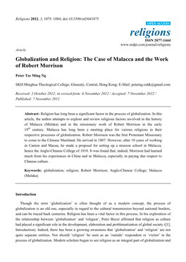Globalization and Religion: the Case of Malacca and the Work of Robert Morrison