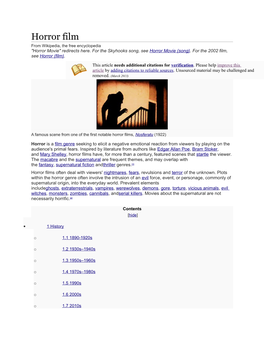 Horror Film from Wikipedia, the Free Encyclopedia "Horror Movie" Redirects Here