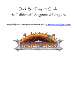 Dark Sun Player's Guide: 5Th Edition of Dungeons & Dragons