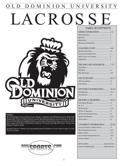 Old Dominion University Lacrosse Table of Contents Media Information