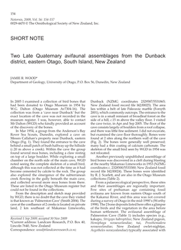 Two Late Quaternary Avifaunal Assemblages from the Dunback District, Eastern Otago, South Island, New Zealand