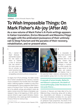 On Mark Fisher's Ab-Joy