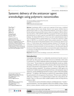 Systemic Delivery of the Anticancer Agent Arenobufagin Using Polymeric Nanomicelles