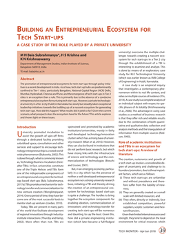 Building an Entrepreneurial Ecosystem for Tech Start-Ups a CASE STUDY of the ROLE PLAYED by a PRIVATE UNIVERSITY