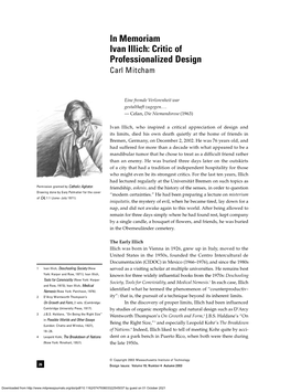 Ivan Illich: Critic of Professionalized Design Carl Mitcham