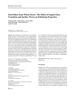 Fuel Pellets from Wheat Straw: the Effect of Lignin Glass Transition and Surface Waxes on Pelletizing Properties