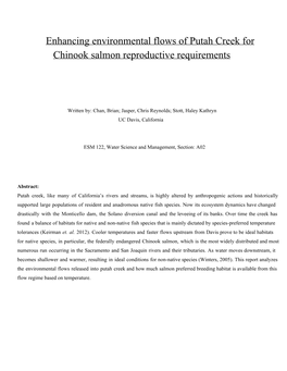 Enhancing Environmental Flows of Putah Creek for Chinook Salmon Reproductive Requirements