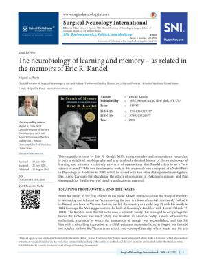 E Neurobiology of Learning and Memory – As Related in the Memoirs of Eric R