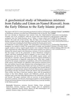 A Geochemical Study of Bituminous Mixtures from Failaka and Umm An-Namel (Kuwait), from the Early Dilmun to the Early Islamic Period