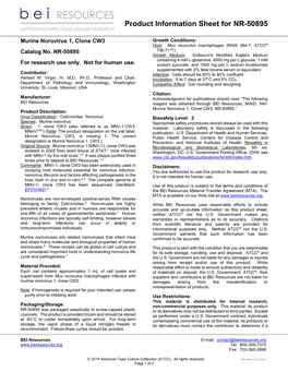 Product Information Sheet, NR-50895 Murine Norovirus 1, Clone
