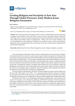 Locating Religion and Secularity in East Asia Through Global Processes: Early Modern Jesuit Religious Encounters