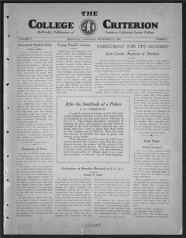 COLLEGE CRITERION Bi-Weekly Publication of Southern California Junior College