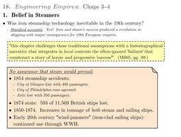 18. Engineering Empires: Chaps 3–4 1. Belief in Steamers