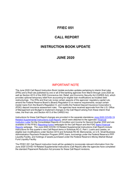 Ffiec 051 Call Report Instruction Book Update