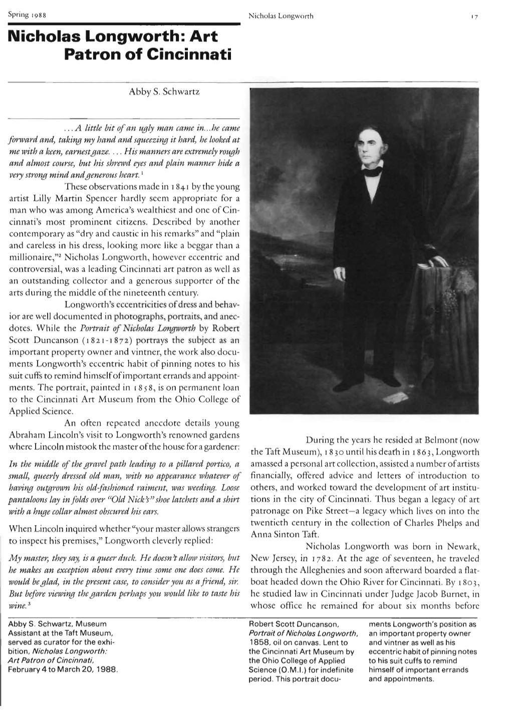 Nicholas Longworth 17 Nicholas Longworth: Art Patron of Cincinnati