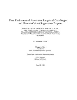 Final Environmental Assessment Rangeland Grasshopper and Mormon Cricket Suppression Program