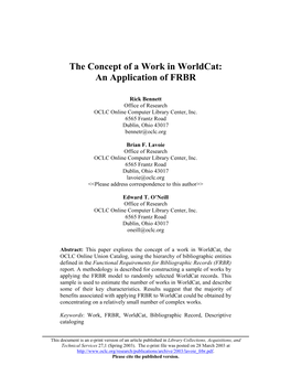 The Concept of a Work in Worldcat: an Application of FRBR
