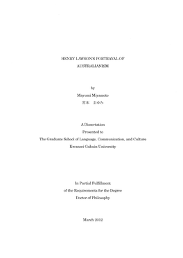 HENRY LAWSON's PORTRAYAL of AUSTRALIANISM Mayumi