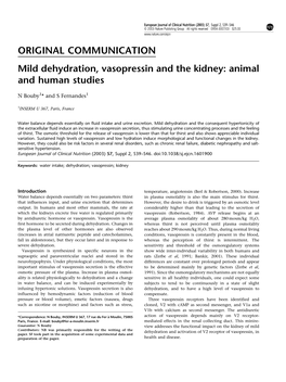 Mild Dehydration, Vasopressin and the Kidney: Animal and Human Studies