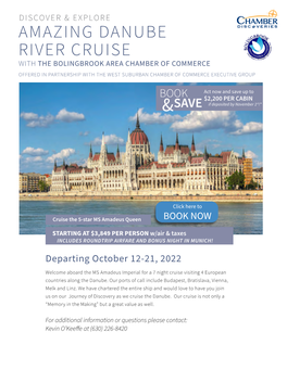 Amazing Danube River Cruise with the Bolingbrook Area Chamber of Commerce Offered in Partnership with the West Suburban Chamber of Commerce Executive Group