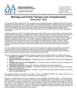 Marriage and Family Therapy Core Competencies© December, 2004