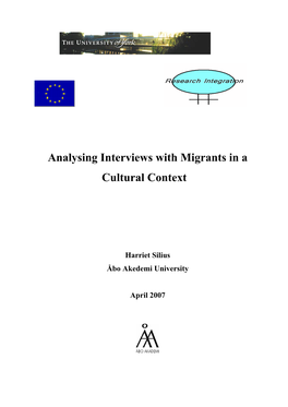 Harriet Silius: Interviewing Migrants in a Cultural Context