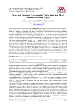 Sizing and Economic Assessment of Photovoltaic and Diesel Generator for Rural Nigeria