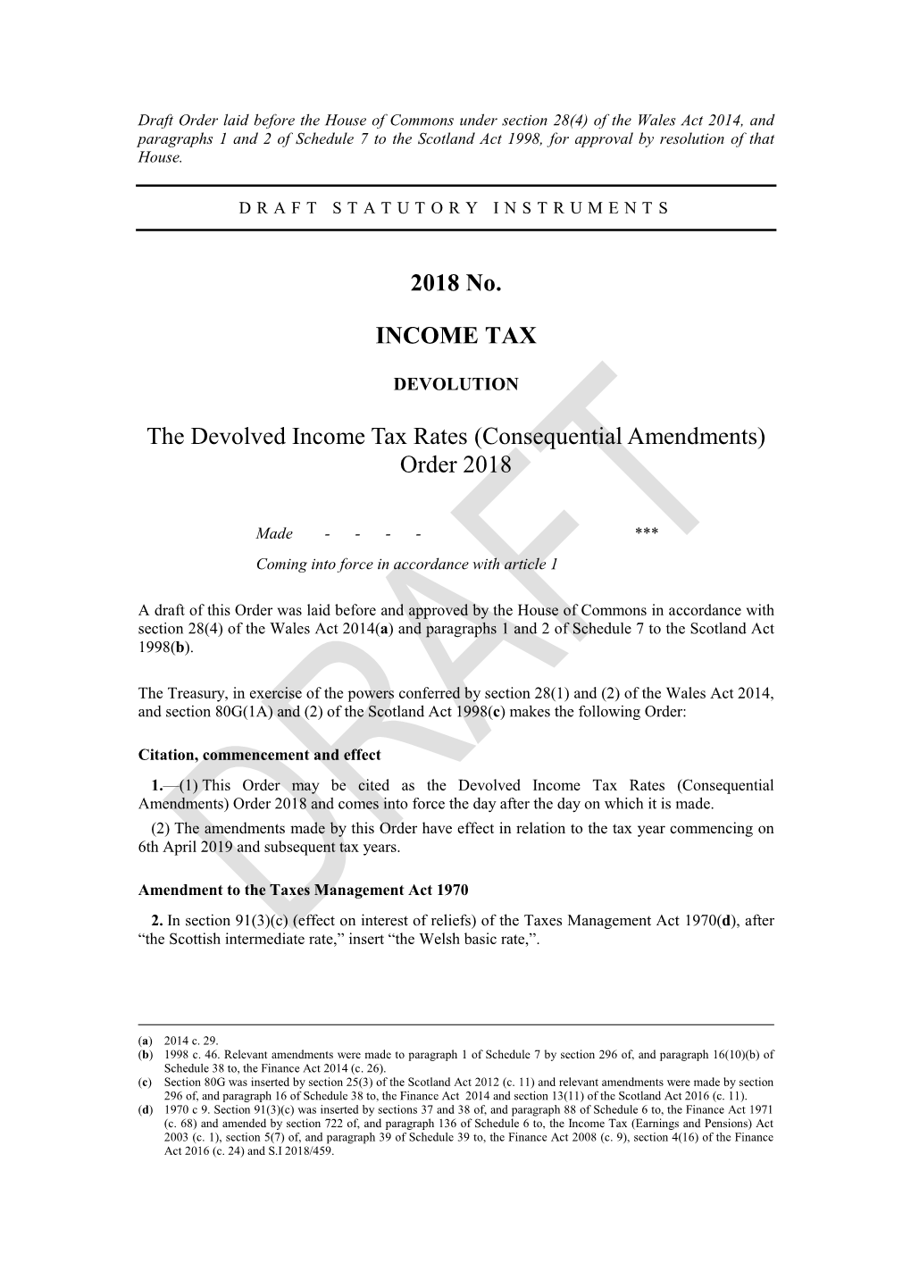 The Devolved Income Tax Rates (Consequential Amendments) Order 2018