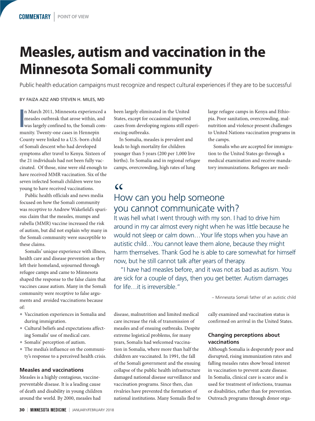 Measles, Autism and Vaccination in the Minnesota Somali Community