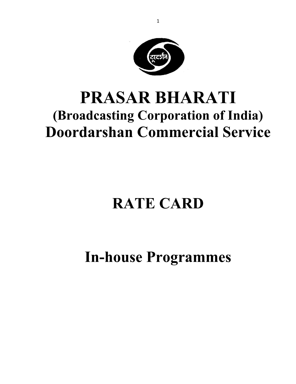 Doordarshan Commercial Service RATE CARD In-House Programmes