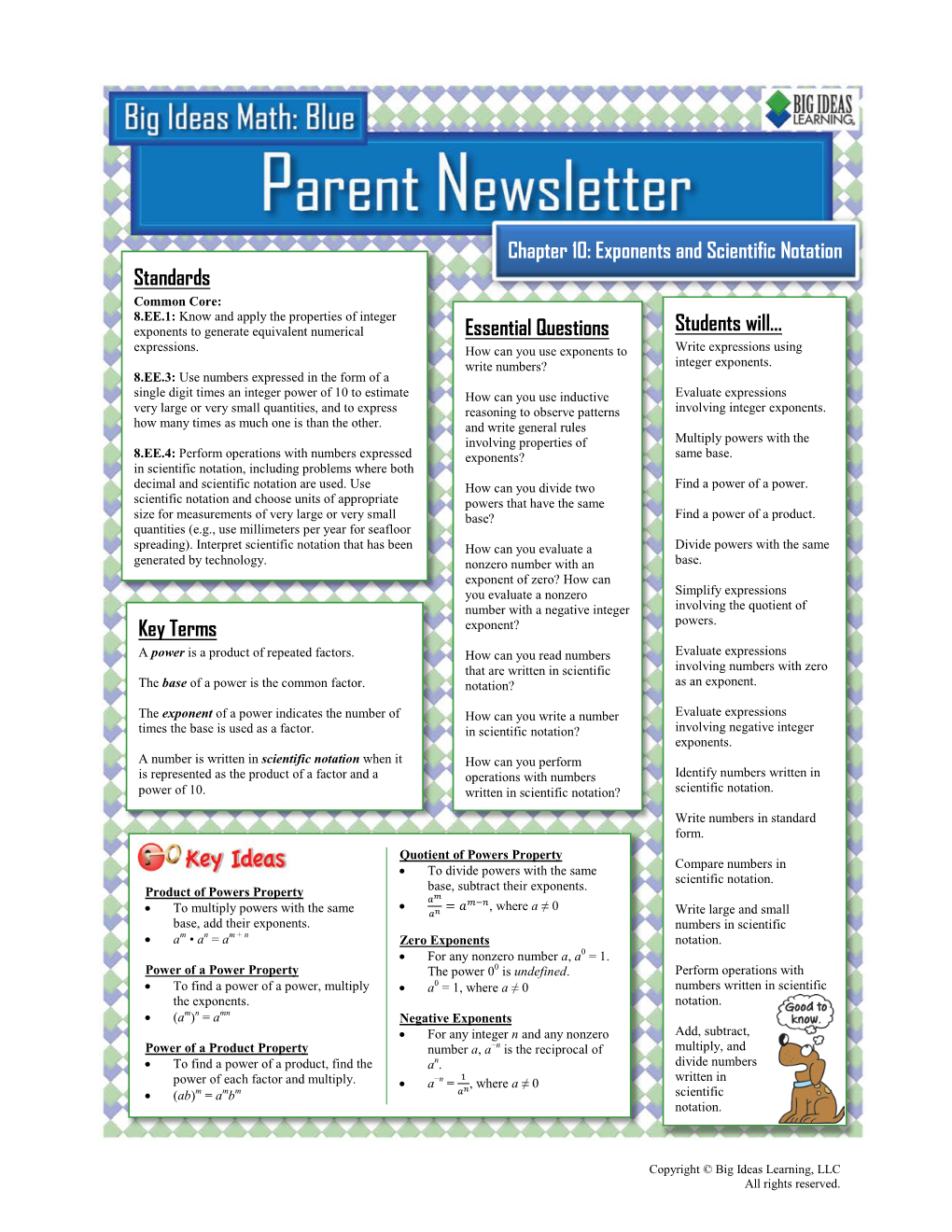 Standards Chapter 10: Exponents and Scientific Notation Key Terms