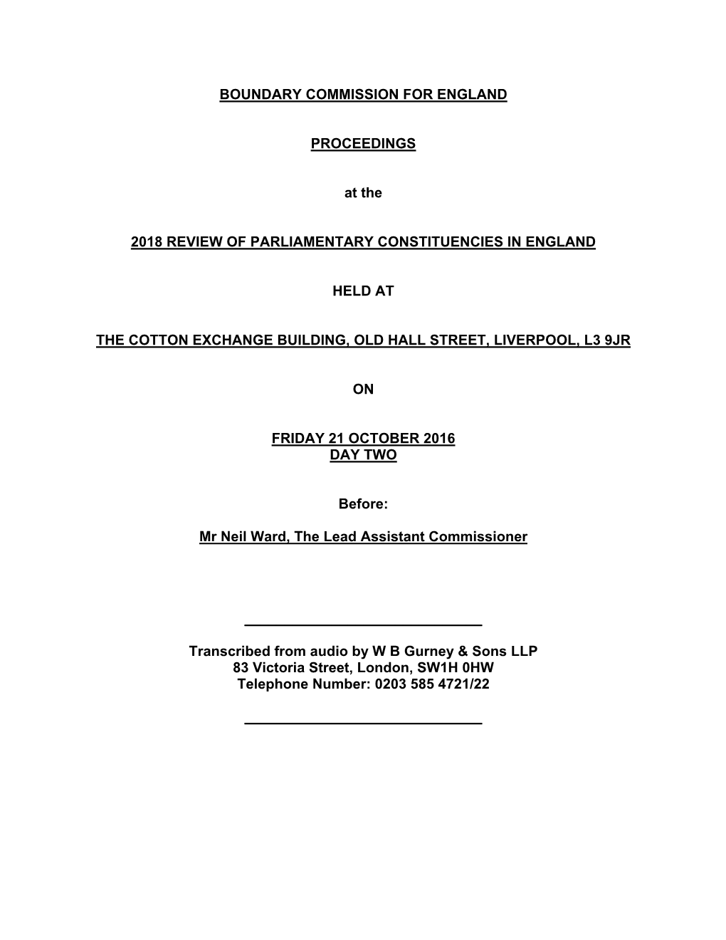 BOUNDARY COMMISSION for ENGLAND PROCEEDINGS at The