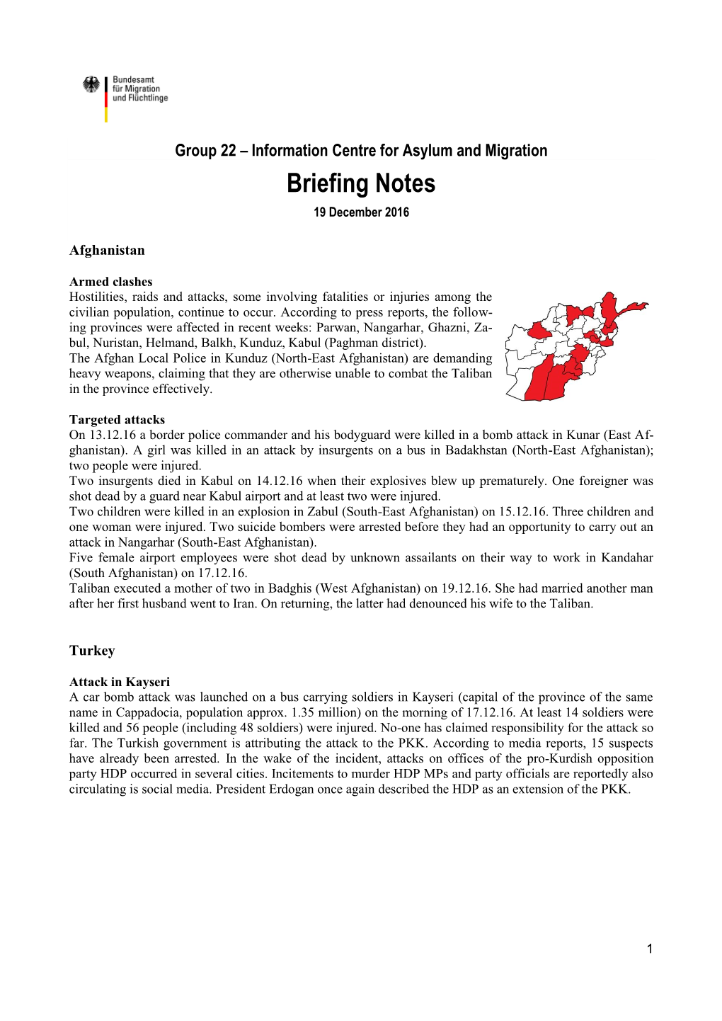 Briefing Notes 19 December 2016