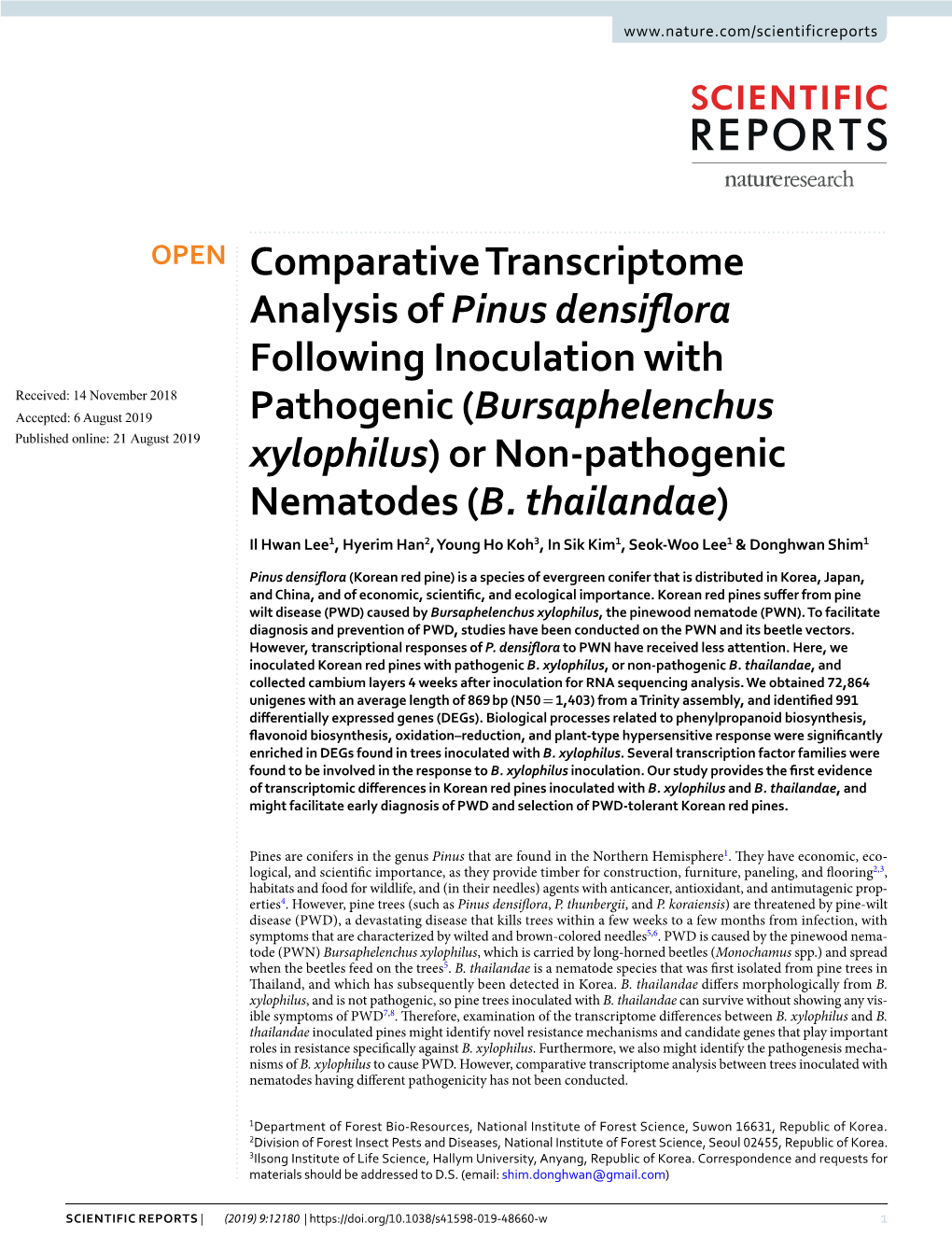 (Bursaphelenchus Xylophilus) Or Non-Pathogenic Nematodes