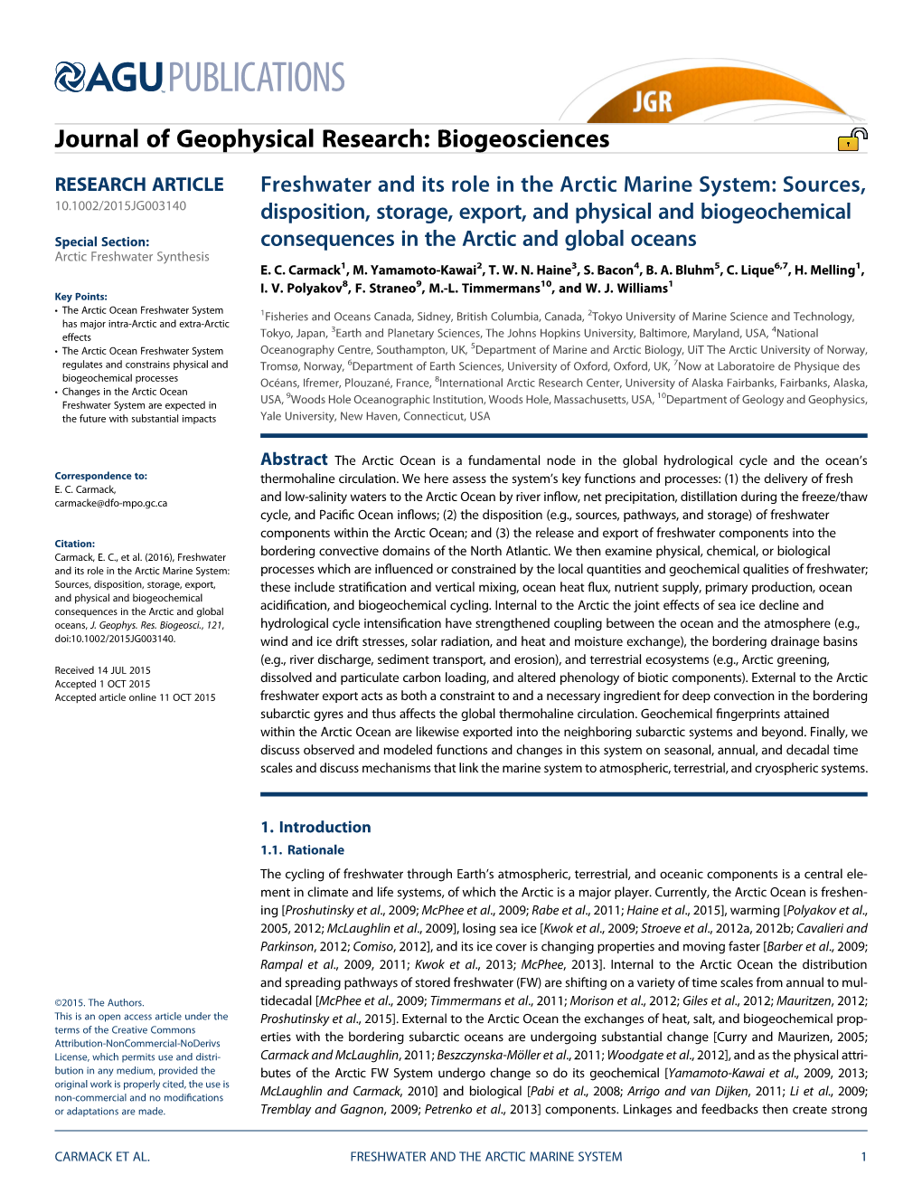 Fresh Water and Its Role in the Arctic Marine System