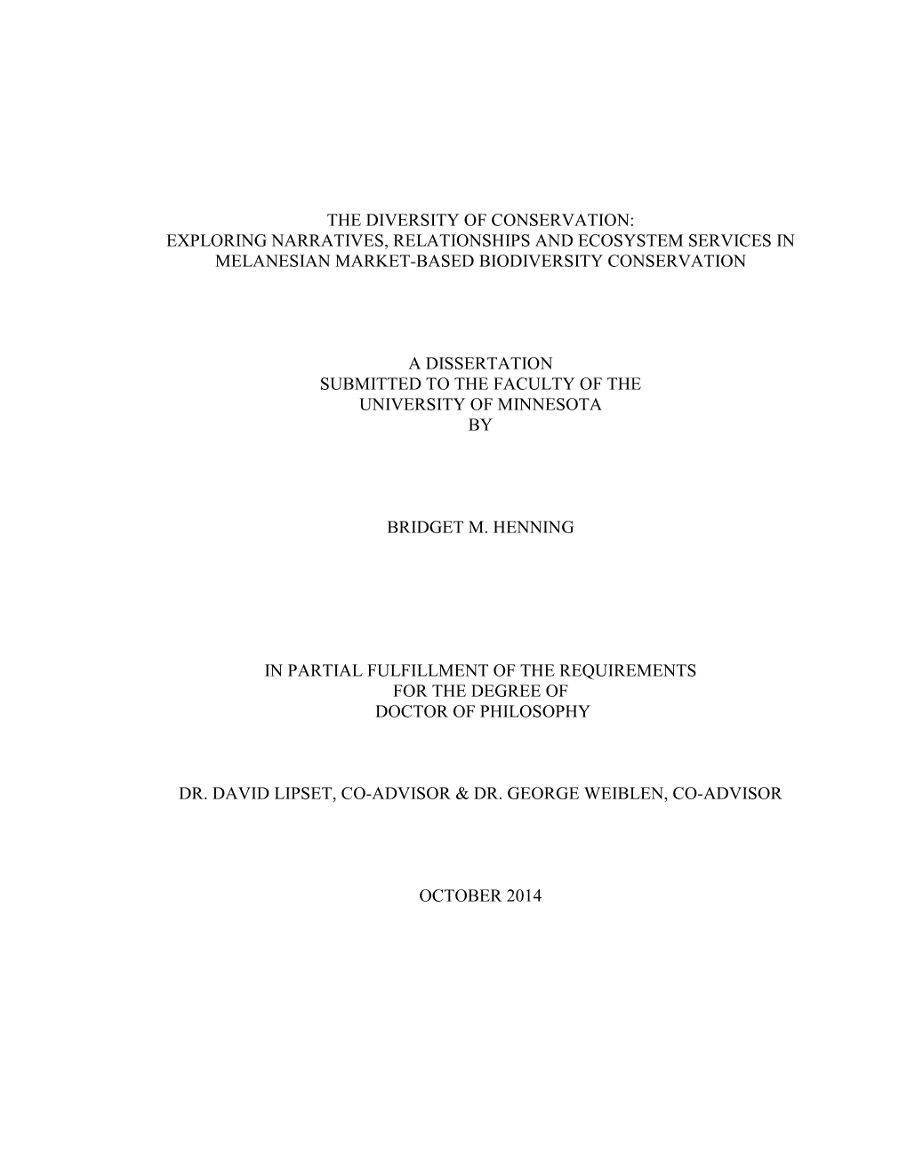 The Diversity of Conservation: Exploring Narratives, Relationships and Ecosystem Services in Melanesian Market-Based Biodiversity Conservation