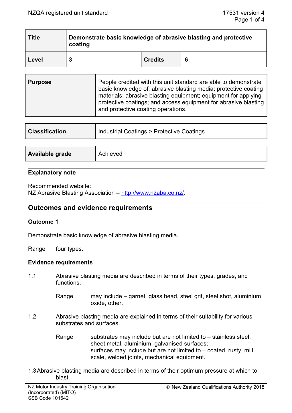 17531 Demonstrate Basic Knowledge of Abrasive Blasting and Protective Coating